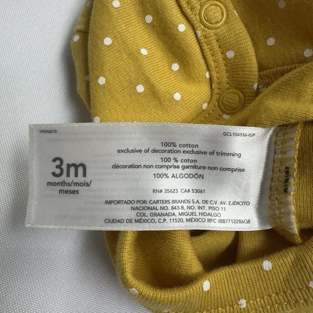 Carter's Baby 'The Original Bodysuit' Short Sleeve Girls Size 3 Month